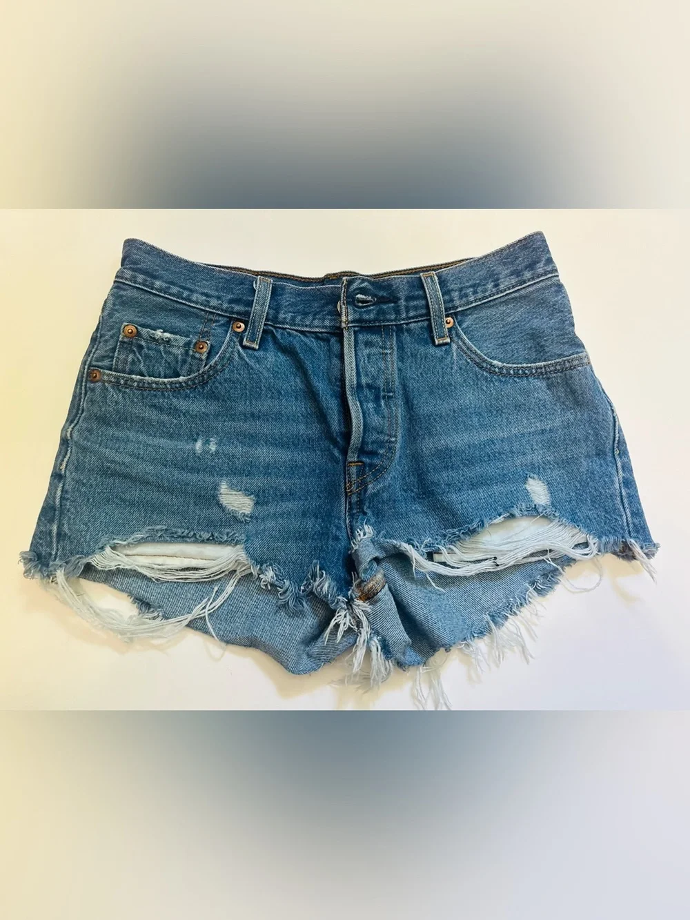 Levi's Distressed Blue Denim Cutoff Shorts